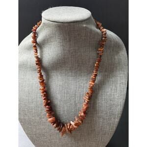 Vintage Amber Chip Necklace Beaded Strand Honey Brown Boho 25” Hippie Festival
